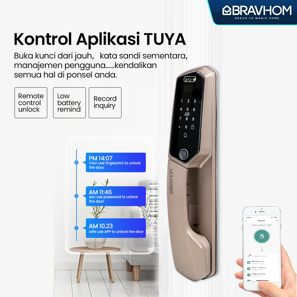 Bravhom Smart Digital Door Lock BS-L840 Bravhom Smart Digital Door Lock BS-L840 BravHom Smart Lock Kadonio Smart Home