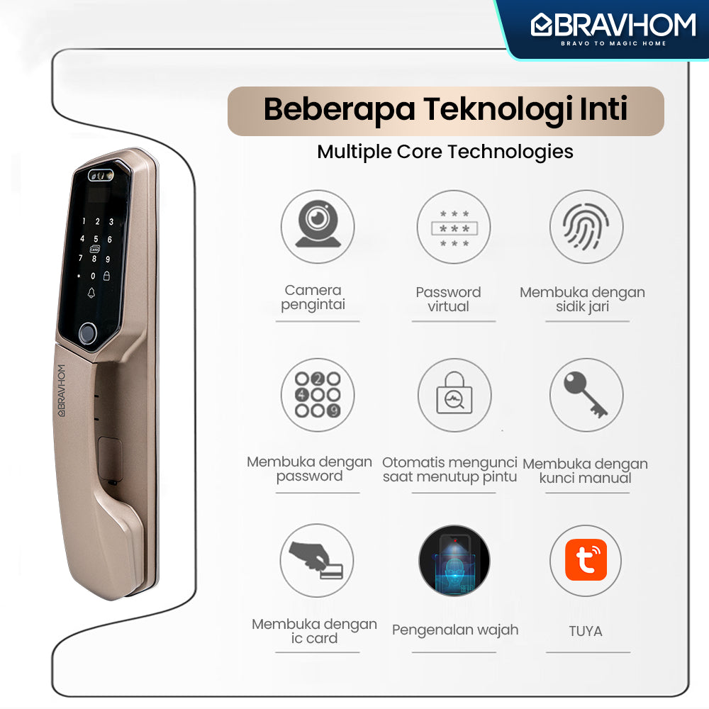 Bravhom Smart Digital Door Lock BS-L840 Bravhom Smart Digital Door Lock BS-L840 BravHom Smart Lock Kadonio Smart Home