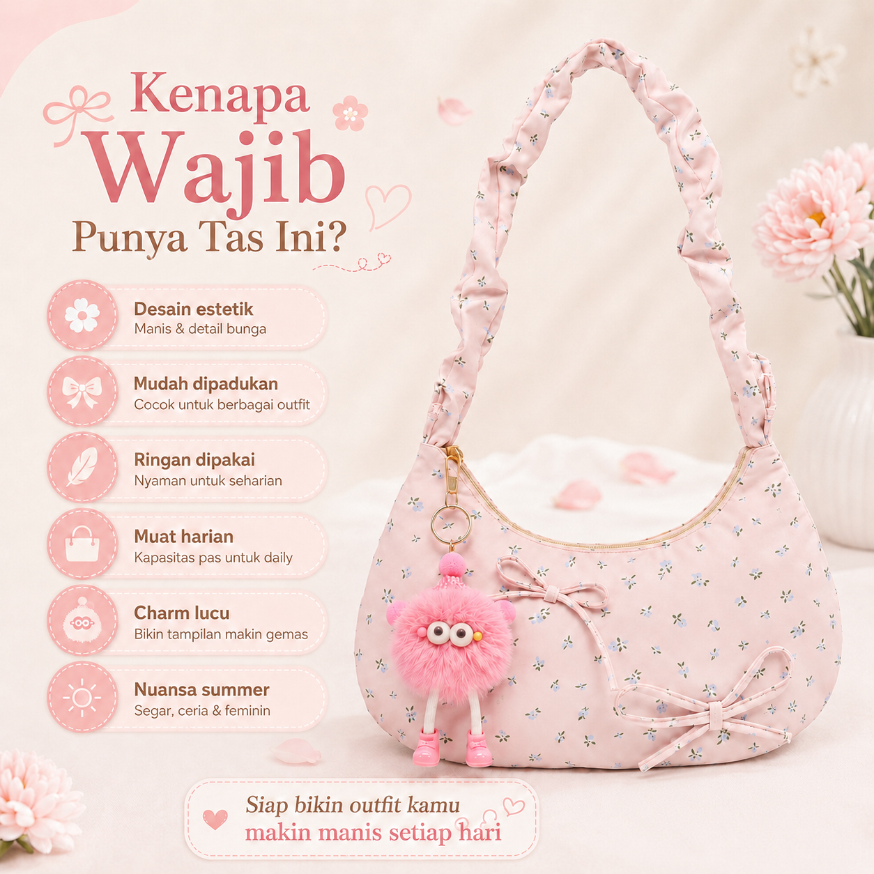 BRAVHOM Tas Hobo Bunga Pink Super Gemoy Gratis Charm Boneka Lucu I Tas Bahu Kanvas Manis Nyaman untuk OOTD Kuliah Hangout BRAVHOM Tas Hobo Bunga Pink Super Gemoy Gratis Charm Boneka Lucu I Tas Bahu Kanvas Manis Nyaman untuk OOTD Kuliah Hangout BravHom Official Store Kadonio Smart Home