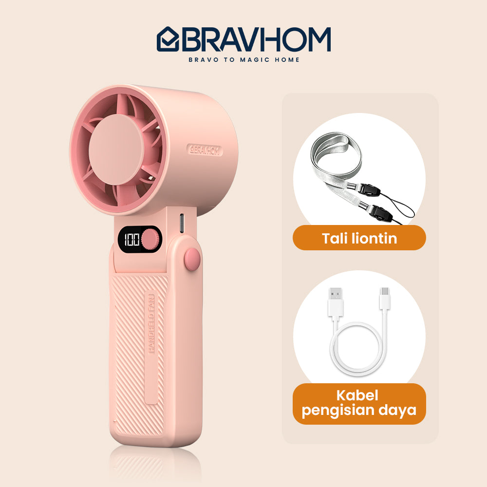 Bravhom Kipas Mini2-in-1High Speed dengan 5 Level Kecepatan, Lampu RGB & Smart LED Display