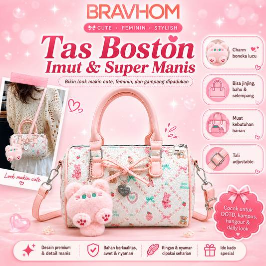 BRAVHOM Tas Boston Mini Selempang Wanita Boneka Kucing Imut BRAVHOM Tas Boston Mini Selempang Wanita Boneka Kucing Imut BravHom Official Store  Kadonio Smart Home