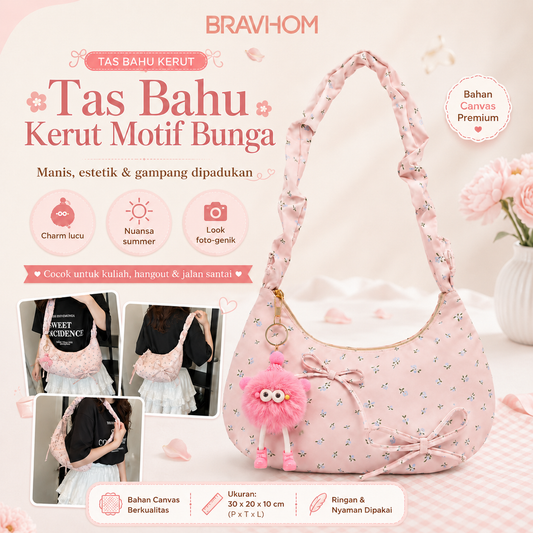 BRAVHOM Tas Hobo Bunga Pink Super Gemoy Gratis Charm Boneka Lucu I Tas Bahu Kanvas Manis Nyaman untuk OOTD Kuliah Hangout BRAVHOM Tas Hobo Bunga Pink Super Gemoy Gratis Charm Boneka Lucu I Tas Bahu Kanvas Manis Nyaman untuk OOTD Kuliah Hangout BravHom Official Store  Kadonio Smart Home
