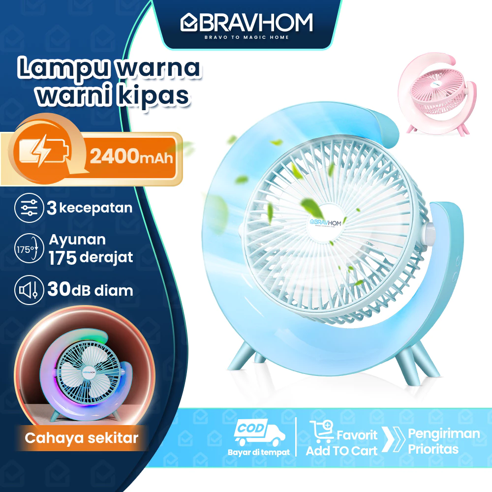 (COD)Bravhom Kipas Angin Portable Meja 2in1 Cahaya Sekitar Tidak Berisik 3 Kecepatan USB Cas kipas angin (COD)Bravhom Kipas Angin Portable Meja 2in1 Cahaya Sekitar Tidak Berisik 3 Kecepatan USB Cas kipas angin BravHom Fan Kadonio Smart Home