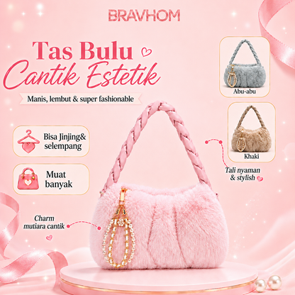 BRAVHOM Tas Bulu Fluffy Manis Korea OOTD Tas Bahu Wanita Lembut Premium Ada Aksesoris Mutiara Cocok Hangout Ngopi Pesta BRAVHOM Tas Bulu Fluffy Manis Korea OOTD Tas Bahu Wanita Lembut Premium Ada Aksesoris Mutiara Cocok Hangout Ngopi Pesta BravHom  Kadonio Smart Home