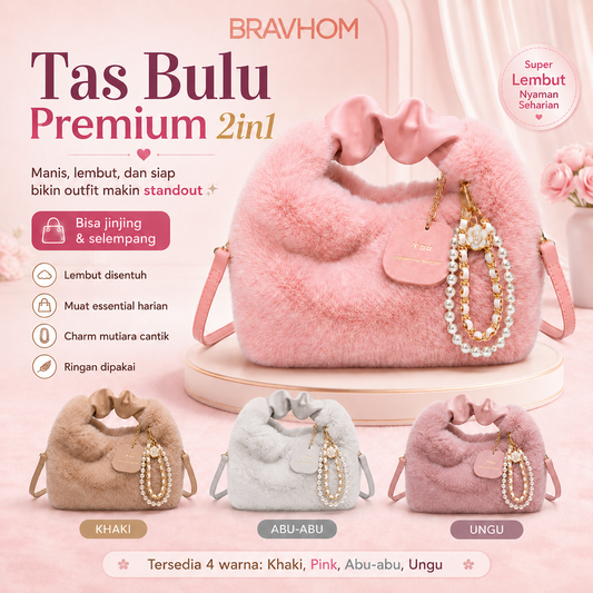 BRAVHOM Tas Bulu Fluffy Mewah dengan Aksesoris Mutiara, Tas Wanita 2 Gaya Pakai Jinjing Selempang Premium untuk OOTD Sehari-hari BRAVHOM Tas Bulu Fluffy Mewah dengan Aksesoris Mutiara, Tas Wanita 2 Gaya Pakai Jinjing Selempang Premium untuk OOTD Sehari-hari BravHom Official Store  Kadonio Smart Home