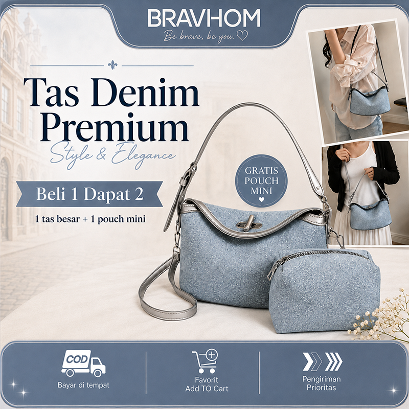 Bravhom Fashion Tas Denim Wanita Biru Tas Selempang Bahu Premium Set 2 in 1 Gratis Mini Pouch Vintage Casual BG20 Bravhom Fashion Tas Denim Wanita Biru Tas Selempang Bahu Premium Set 2 in 1 Gratis Mini Pouch Vintage Casual BG20 BravHom bag Kadonio Smart Home