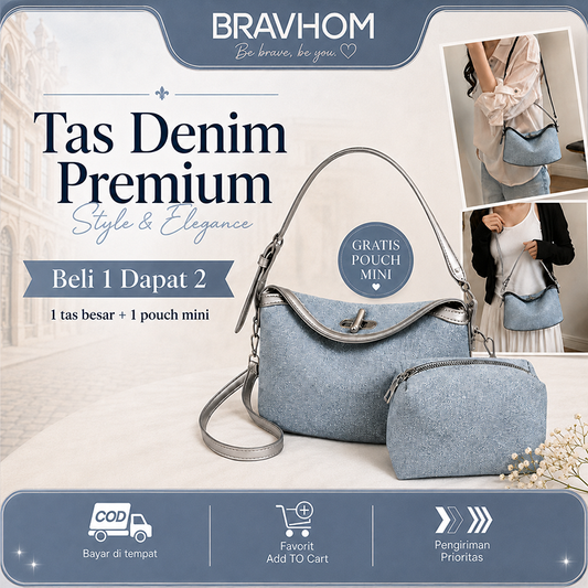 Bravhom Fashion Tas Denim Wanita Biru Tas Selempang Bahu Premium Set 2 in 1 Gratis Mini Pouch Vintage Casual BG20 Bravhom Fashion Tas Denim Wanita Biru Tas Selempang Bahu Premium Set 2 in 1 Gratis Mini Pouch Vintage Casual BG20 BravHom bag Kadonio Smart Home