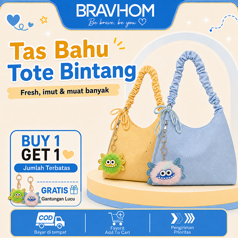 Bravhom Fashion Tas Bahu Tote Bintang Wanita Tali Kerut Adjustable, Bonus Gantungan Pom Pom Gratis, Tas Selempang Daily Use Muat Banyak BG18 Bravhom Fashion Tas Bahu Tote Bintang Wanita Tali Kerut Adjustable, Bonus Gantungan Pom Pom Gratis, Tas Selempang Daily Use Muat Banyak BG18 BravHom Official Store  Kadonio Smart Home
