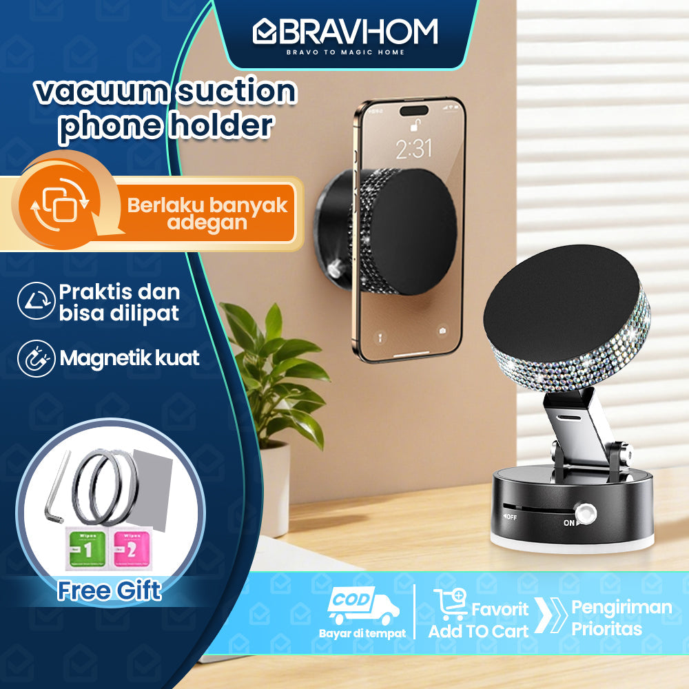 (COD)Bravhom Dudukan Ponsel vacuum PH01 Magnetik Kuat Praktis Cocok untuk Berbagai Adegan Suction Cup Holder phone Minimalis Elegan (COD)Bravhom Dudukan Ponsel vacuum PH01 Magnetik Kuat Praktis Cocok untuk Berbagai Adegan Suction Cup Holder phone Minimalis Elegan BravHom Official Store  Kadonio Smart Home