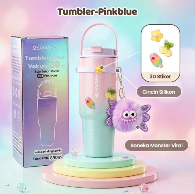 [3D Stiker DIY] (COD)Bravhom Gradasi Botol Tumbler Stainless Steel 304 Bisa Tahan Dingin &Panas tumblers stainless Botol Minum Trendi untuk Travel & Sehari-hari Kapasitas 89oml water cup cangkir Portabel BTO6 [3D Stiker DIY] (COD)Bravhom Gradasi Botol Tumbler Stainless Steel 304 Bisa Tahan Dingin &Panas tumblers stainless Botol Minum Trendi untuk Travel & Sehari-hari Kapasitas 89oml water cup cangkir Portabel BTO6 BravHom  Kadonio Smart Home