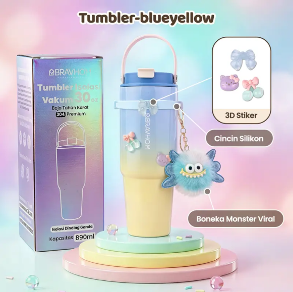 [3D Stiker DIY] (COD)Bravhom Gradasi Botol Tumbler Stainless Steel 304 Bisa Tahan Dingin &Panas tumblers stainless Botol Minum Trendi untuk Travel & Sehari-hari Kapasitas 89oml water cup cangkir Portabel BTO6 [3D Stiker DIY] (COD)Bravhom Gradasi Botol Tumbler Stainless Steel 304 Bisa Tahan Dingin &Panas tumblers stainless Botol Minum Trendi untuk Travel & Sehari-hari Kapasitas 89oml water cup cangkir Portabel BTO6 BravHom  Kadonio Smart Home