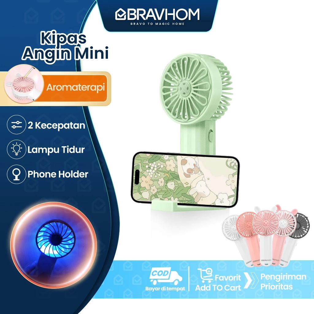 (COD)Bravhom Kipas Angin Mini Portable Aromaterapi USB Cas Karakter Sebagai Dudukan (COD)Bravhom Kipas Angin Mini Portable Aromaterapi USB Cas Karakter Sebagai Dudukan BravHom Fan Kadonio Smart Home
