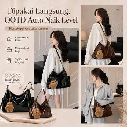 (COD)BRAVHOM Tas Hobo Wanita Glossy Kulit PU Premium Tas Selempang Shoulder Bag Besar Free Gantungan Boneka Beruang Untuk Sehari-hari Kerja (COD)BRAVHOM Tas Hobo Wanita Glossy Kulit PU Premium Tas Selempang Shoulder Bag Besar Free Gantungan Boneka Beruang Untuk Sehari-hari Kerja BravHom bag Kadonio Smart Home