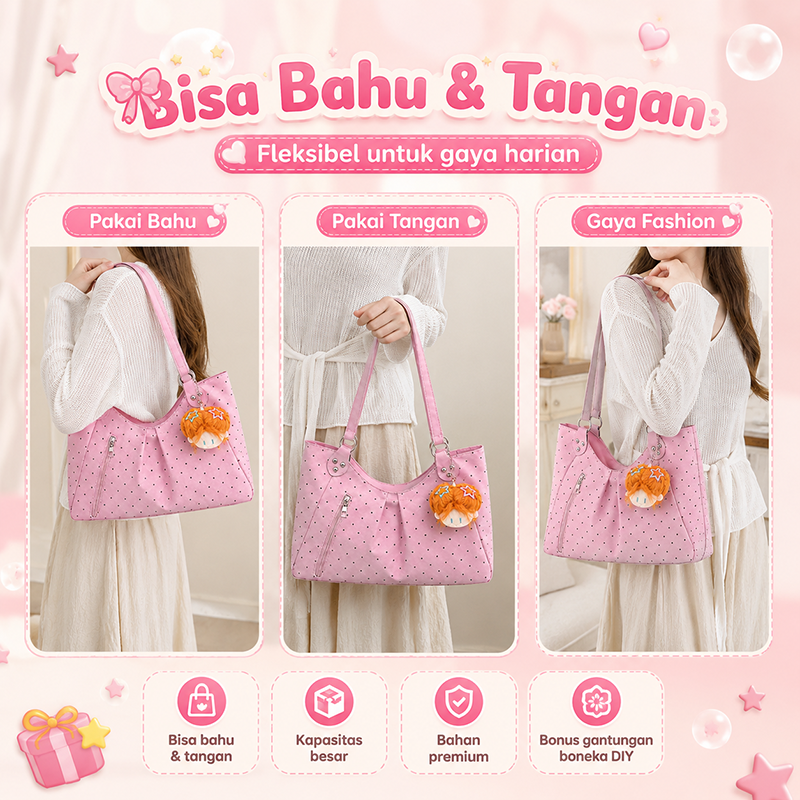 Bravhom Fashion Tas Tote Wanita Pink Motif Polkadot Korea Kapasitas Besar dengan Resleting Depan Tas Bahu Jinjing Casual BG19 Bravhom Fashion Tas Tote Wanita Pink Motif Polkadot Korea Kapasitas Besar dengan Resleting Depan Tas Bahu Jinjing Casual BG19 BravHom bag Kadonio Smart Home