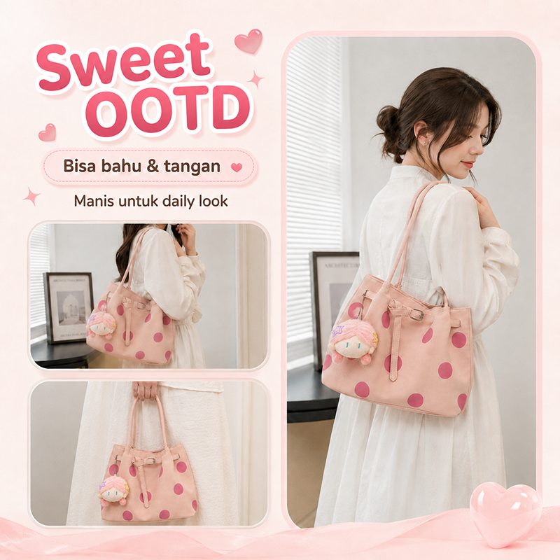 Bravhom Fashion Tas Tote Wanita Pink Motif Polkadot Korea Kapasitas Besar Tas Bahu Jinjing Casual Serbaguna untuk Harian BG10 Bravhom Fashion Tas Tote Wanita Pink Motif Polkadot Korea Kapasitas Besar Tas Bahu Jinjing Casual Serbaguna untuk Harian BG10 BravHom bag Kadonio Smart Home