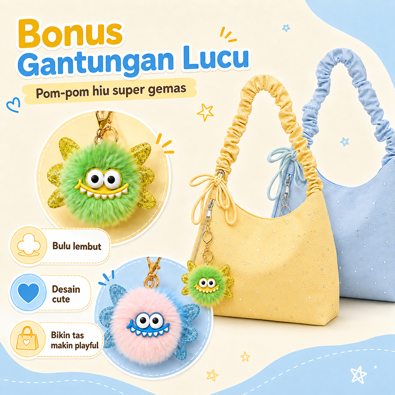 Bravhom Fashion Tas Bahu Tote Bintang Wanita Tali Kerut Adjustable, Bonus Gantungan Pom Pom Gratis, Tas Selempang Daily Use Muat Banyak BG18 Bravhom Fashion Tas Bahu Tote Bintang Wanita Tali Kerut Adjustable, Bonus Gantungan Pom Pom Gratis, Tas Selempang Daily Use Muat Banyak BG18 BravHom Official Store  Kadonio Smart Home