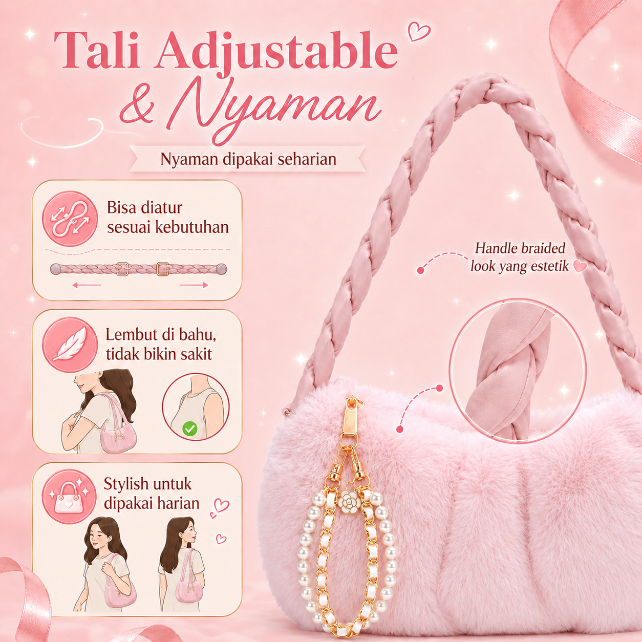 BRAVHOM Tas Bulu Fluffy Manis Korea OOTD Tas Bahu Wanita Lembut Premium Ada Aksesoris Mutiara Cocok Hangout Ngopi Pesta BRAVHOM Tas Bulu Fluffy Manis Korea OOTD Tas Bahu Wanita Lembut Premium Ada Aksesoris Mutiara Cocok Hangout Ngopi Pesta BravHom  Kadonio Smart Home