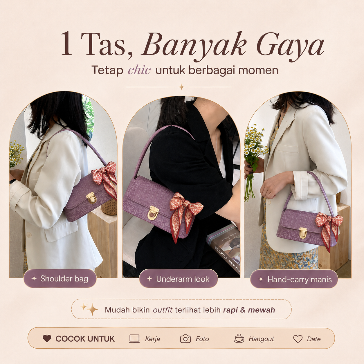 (COD)BRAVHOM Tas Bahu Wanita Underarm Croco Elegan Pita Satin - Tas Kekinian Premium Ringan Cocok Kerja Hangout (COD)BRAVHOM Tas Bahu Wanita Underarm Croco Elegan Pita Satin - Tas Kekinian Premium Ringan Cocok Kerja Hangout BravHom Official Store  Kadonio Smart Home