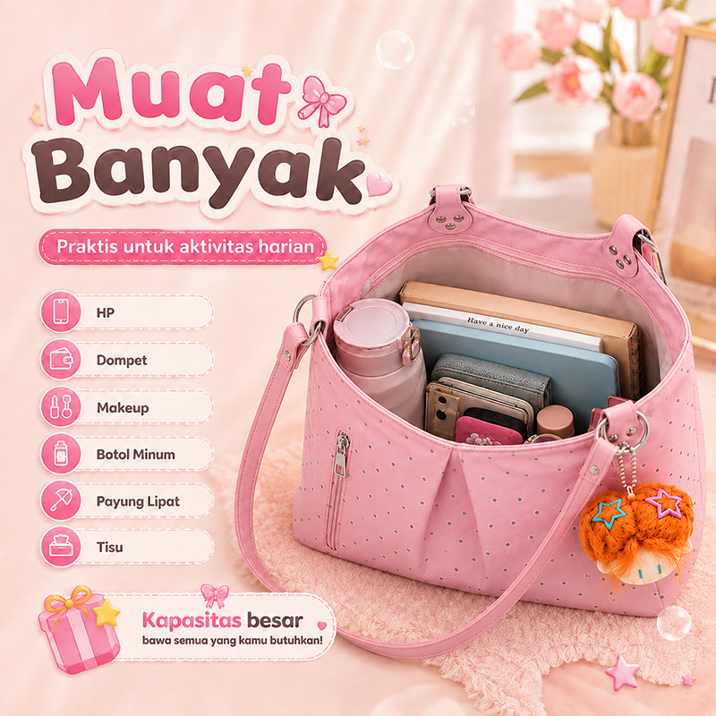 Bravhom Fashion Tas Tote Wanita Pink Motif Polkadot Korea Kapasitas Besar dengan Resleting Depan Tas Bahu Jinjing Casual BG19 Bravhom Fashion Tas Tote Wanita Pink Motif Polkadot Korea Kapasitas Besar dengan Resleting Depan Tas Bahu Jinjing Casual BG19 BravHom bag Kadonio Smart Home