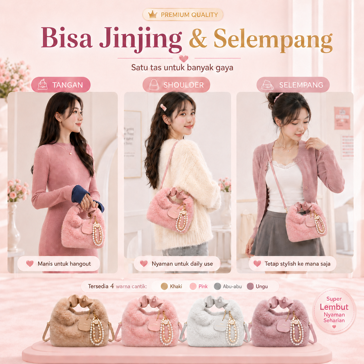 BRAVHOM Tas Bulu Fluffy Mewah dengan Aksesoris Mutiara, Tas Wanita 2 Gaya Pakai Jinjing Selempang Premium untuk OOTD Sehari-hari BRAVHOM Tas Bulu Fluffy Mewah dengan Aksesoris Mutiara, Tas Wanita 2 Gaya Pakai Jinjing Selempang Premium untuk OOTD Sehari-hari BravHom Official Store  Kadonio Smart Home
