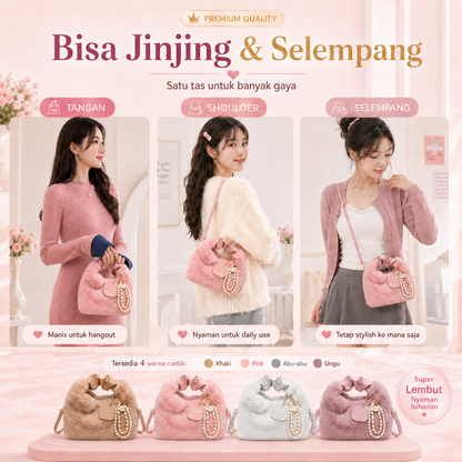 BRAVHOM Tas Bulu Fluffy Mewah dengan Aksesoris Mutiara, Tas Wanita 2 Gaya Pakai Jinjing Selempang Premium untuk OOTD Sehari-hari BRAVHOM Tas Bulu Fluffy Mewah dengan Aksesoris Mutiara, Tas Wanita 2 Gaya Pakai Jinjing Selempang Premium untuk OOTD Sehari-hari BravHom Official Store  Kadonio Smart Home