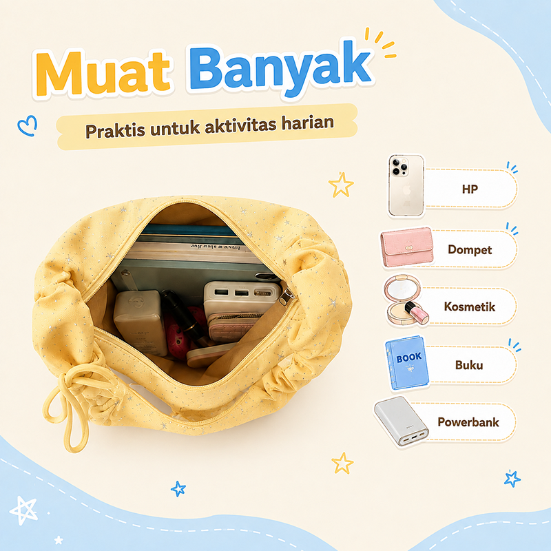 Bravhom Fashion Tas Bahu Tote Bintang Wanita Tali Kerut Adjustable, Bonus Gantungan Pom Pom Gratis, Tas Selempang Daily Use Muat Banyak BG18 Bravhom Fashion Tas Bahu Tote Bintang Wanita Tali Kerut Adjustable, Bonus Gantungan Pom Pom Gratis, Tas Selempang Daily Use Muat Banyak BG18 BravHom Official Store  Kadonio Smart Home