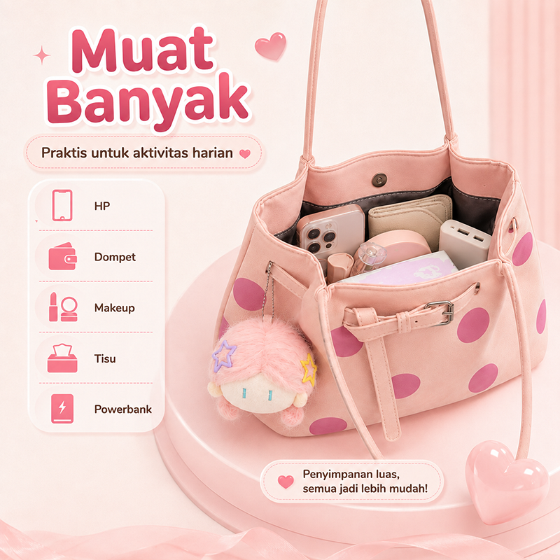 Bravhom Fashion Tas Tote Wanita Pink Motif Polkadot Korea Kapasitas Besar Tas Bahu Jinjing Casual Serbaguna untuk Harian BG10 Bravhom Fashion Tas Tote Wanita Pink Motif Polkadot Korea Kapasitas Besar Tas Bahu Jinjing Casual Serbaguna untuk Harian BG10 BravHom bag Kadonio Smart Home