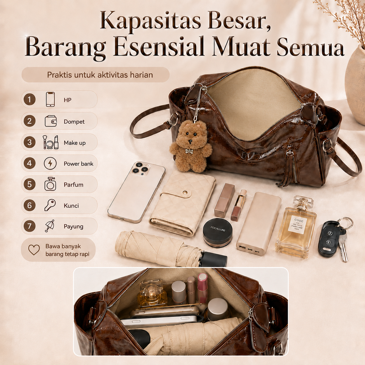 (COD)BRAVHOM Tas Hobo Wanita Glossy Kulit PU Premium Tas Selempang Shoulder Bag Besar Free Gantungan Boneka Beruang Untuk Sehari-hari Kerja (COD)BRAVHOM Tas Hobo Wanita Glossy Kulit PU Premium Tas Selempang Shoulder Bag Besar Free Gantungan Boneka Beruang Untuk Sehari-hari Kerja BravHom bag Kadonio Smart Home