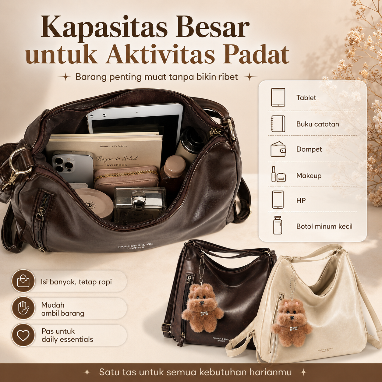 BRAVHOM Tas Selempang Wanita Multifungsi 3 Gaya Kapasitas Besar Kulit Sintetis Premium | Free Gantungan Boneka Anjing Lucu BRAVHOM Tas Selempang Wanita Multifungsi 3 Gaya Kapasitas Besar Kulit Sintetis Premium | Free Gantungan Boneka Anjing Lucu BravHom Official Store  Kadonio Smart Home
