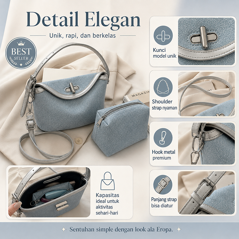 Bravhom Fashion Tas Denim Wanita Biru Tas Selempang Bahu Premium Set 2 in 1 Gratis Mini Pouch Vintage Casual BG20 Bravhom Fashion Tas Denim Wanita Biru Tas Selempang Bahu Premium Set 2 in 1 Gratis Mini Pouch Vintage Casual BG20 BravHom bag Kadonio Smart Home