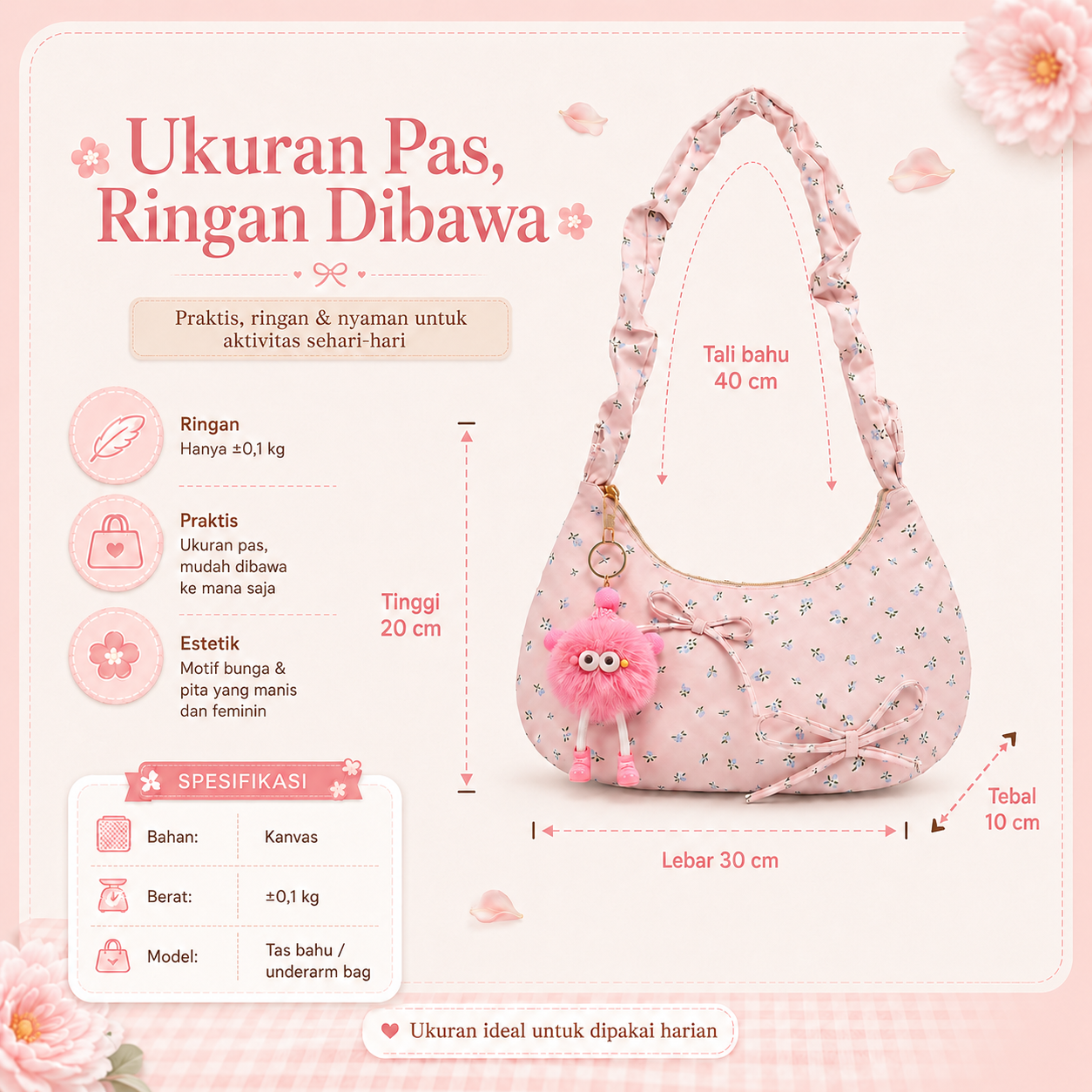 BRAVHOM Tas Hobo Bunga Pink Super Gemoy Gratis Charm Boneka Lucu I Tas Bahu Kanvas Manis Nyaman untuk OOTD Kuliah Hangout BRAVHOM Tas Hobo Bunga Pink Super Gemoy Gratis Charm Boneka Lucu I Tas Bahu Kanvas Manis Nyaman untuk OOTD Kuliah Hangout BravHom Official Store  Kadonio Smart Home