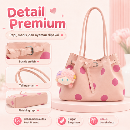 Bravhom Fashion Tas Tote Wanita Pink Motif Polkadot Korea Kapasitas Besar Tas Bahu Jinjing Casual Serbaguna untuk Harian BG10 Bravhom Fashion Tas Tote Wanita Pink Motif Polkadot Korea Kapasitas Besar Tas Bahu Jinjing Casual Serbaguna untuk Harian BG10 BravHom bag Kadonio Smart Home