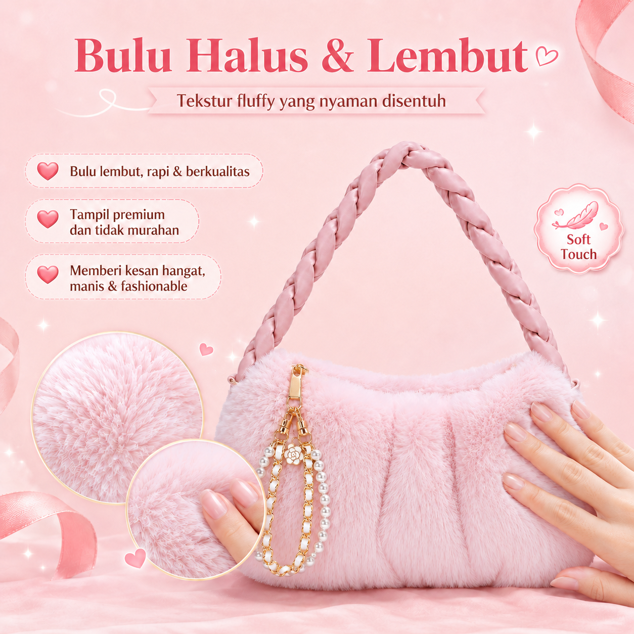 BRAVHOM Tas Bulu Fluffy Manis Korea OOTD Tas Bahu Wanita Lembut Premium Ada Aksesoris Mutiara Cocok Hangout Ngopi Pesta BRAVHOM Tas Bulu Fluffy Manis Korea OOTD Tas Bahu Wanita Lembut Premium Ada Aksesoris Mutiara Cocok Hangout Ngopi Pesta BravHom  Kadonio Smart Home