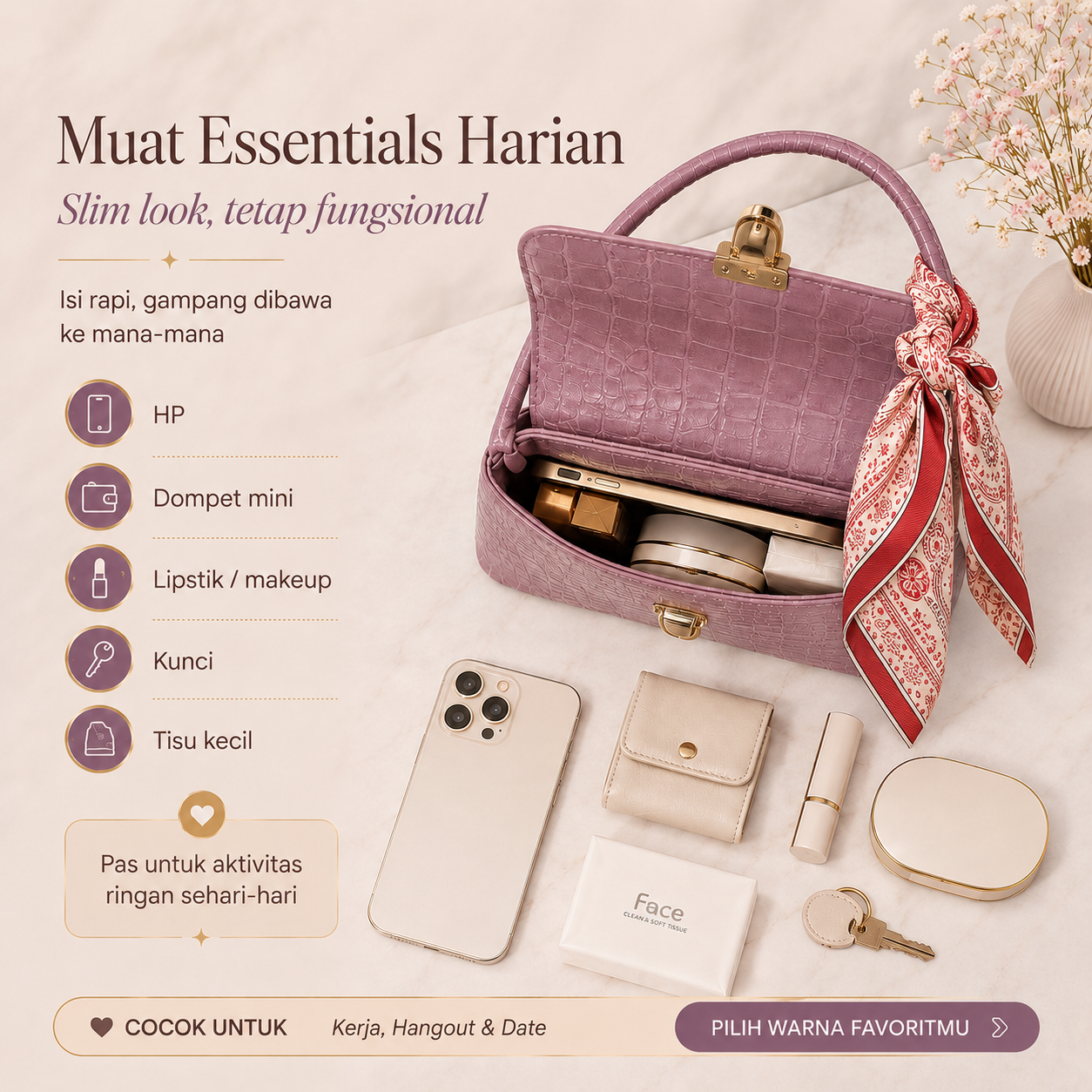 (COD)BRAVHOM Tas Bahu Wanita Underarm Croco Elegan Pita Satin - Tas Kekinian Premium Ringan Cocok Kerja Hangout (COD)BRAVHOM Tas Bahu Wanita Underarm Croco Elegan Pita Satin - Tas Kekinian Premium Ringan Cocok Kerja Hangout BravHom Official Store  Kadonio Smart Home