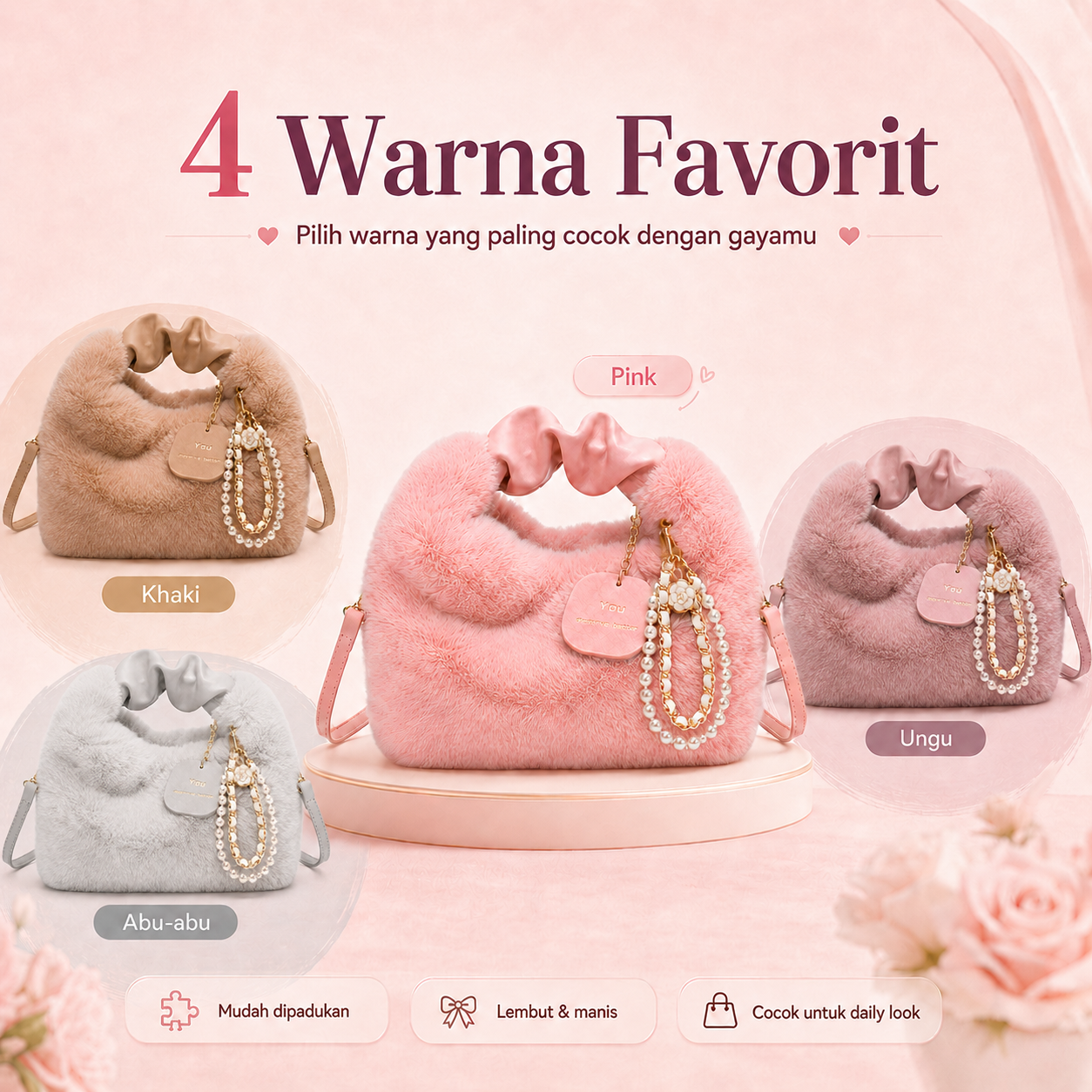 BRAVHOM Tas Bulu Fluffy Mewah dengan Aksesoris Mutiara, Tas Wanita 2 Gaya Pakai Jinjing Selempang Premium untuk OOTD Sehari-hari BRAVHOM Tas Bulu Fluffy Mewah dengan Aksesoris Mutiara, Tas Wanita 2 Gaya Pakai Jinjing Selempang Premium untuk OOTD Sehari-hari BravHom Official Store  Kadonio Smart Home
