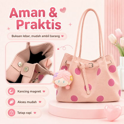 Bravhom Fashion Tas Tote Wanita Pink Motif Polkadot Korea Kapasitas Besar Tas Bahu Jinjing Casual Serbaguna untuk Harian BG10 Bravhom Fashion Tas Tote Wanita Pink Motif Polkadot Korea Kapasitas Besar Tas Bahu Jinjing Casual Serbaguna untuk Harian BG10 BravHom bag Kadonio Smart Home