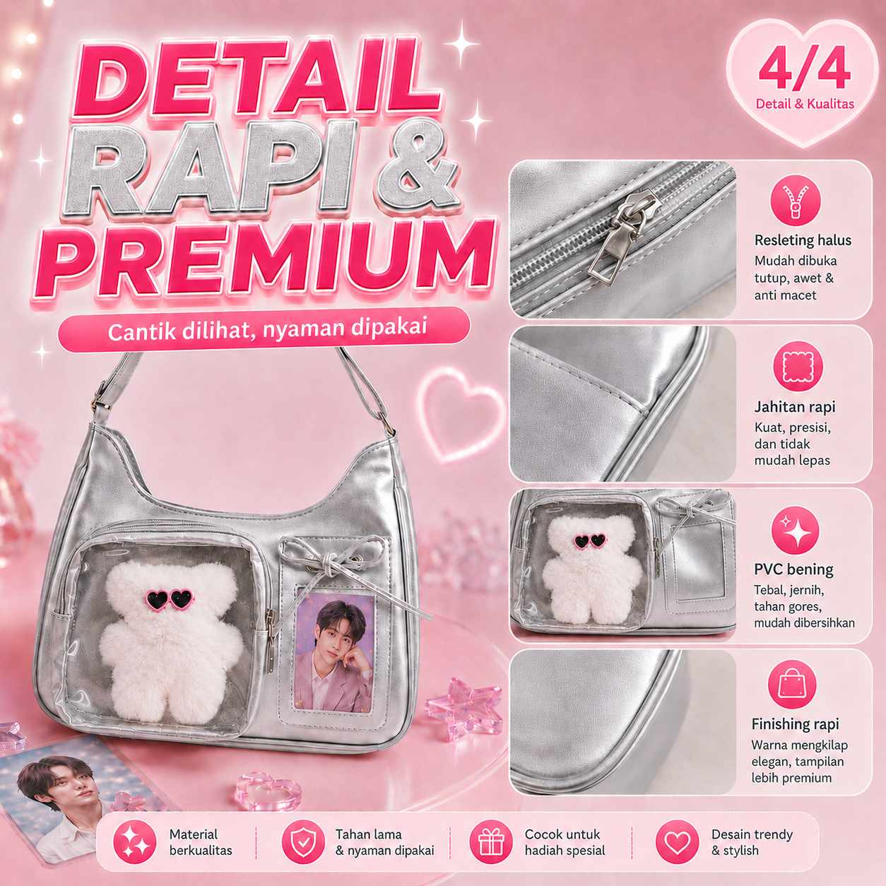 (COD)BRAVHOM Ita Bag Wanita Korea Tas Sling Bahu Adjustable Transparan Tempat Photocard Boneka Beruang Lucu Tas Konser Hangout 2 Warna Silver Cream (COD)BRAVHOM Ita Bag Wanita Korea Tas Sling Bahu Adjustable Transparan Tempat Photocard Boneka Beruang Lucu Tas Konser Hangout 2 Warna Silver Cream BravHom bag Kadonio Smart Home