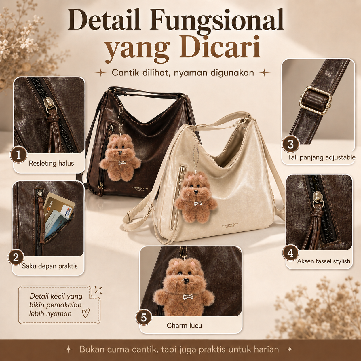 BRAVHOM Tas Selempang Wanita Multifungsi 3 Gaya Kapasitas Besar Kulit Sintetis Premium | Free Gantungan Boneka Anjing Lucu BRAVHOM Tas Selempang Wanita Multifungsi 3 Gaya Kapasitas Besar Kulit Sintetis Premium | Free Gantungan Boneka Anjing Lucu BravHom Official Store  Kadonio Smart Home