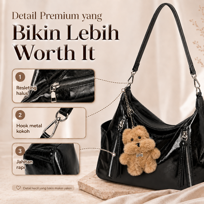(COD)BRAVHOM Tas Hobo Wanita Glossy Kulit PU Premium Tas Selempang Shoulder Bag Besar Free Gantungan Boneka Beruang Untuk Sehari-hari Kerja (COD)BRAVHOM Tas Hobo Wanita Glossy Kulit PU Premium Tas Selempang Shoulder Bag Besar Free Gantungan Boneka Beruang Untuk Sehari-hari Kerja BravHom bag Kadonio Smart Home