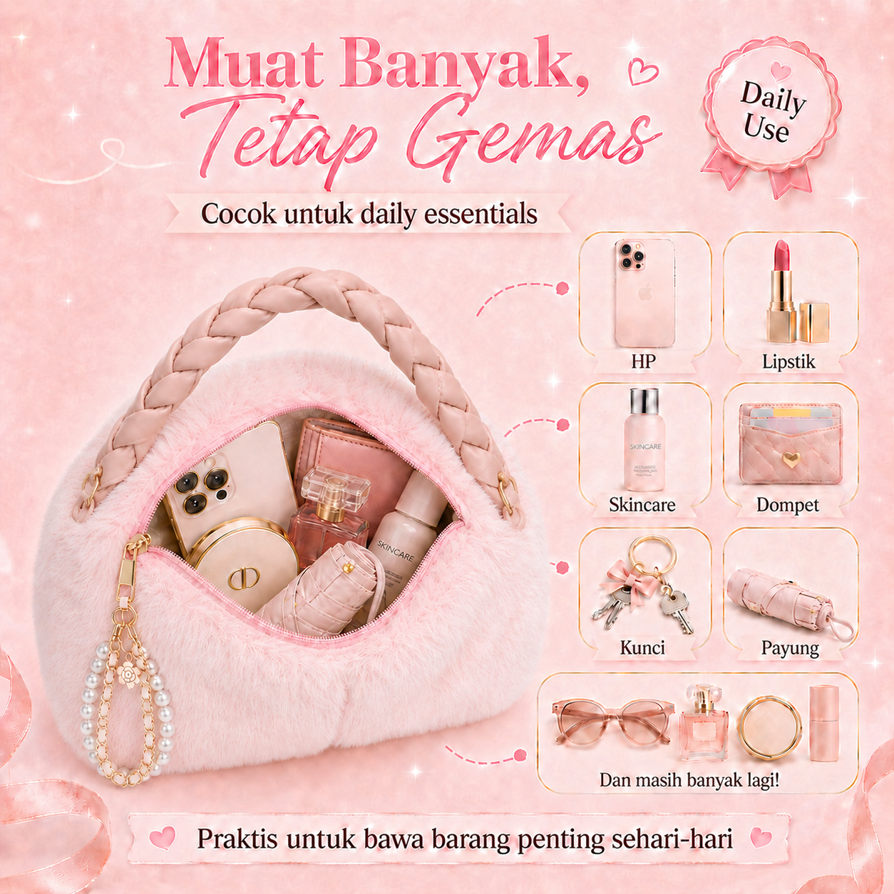 BRAVHOM Tas Bulu Fluffy Manis Korea OOTD Tas Bahu Wanita Lembut Premium Ada Aksesoris Mutiara Cocok Hangout Ngopi Pesta BRAVHOM Tas Bulu Fluffy Manis Korea OOTD Tas Bahu Wanita Lembut Premium Ada Aksesoris Mutiara Cocok Hangout Ngopi Pesta BravHom  Kadonio Smart Home