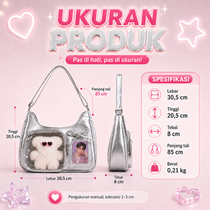 (COD)BRAVHOM Ita Bag Wanita Korea Tas Sling Bahu Adjustable Transparan Tempat Photocard Boneka Beruang Lucu Tas Konser Hangout 2 Warna Silver Cream (COD)BRAVHOM Ita Bag Wanita Korea Tas Sling Bahu Adjustable Transparan Tempat Photocard Boneka Beruang Lucu Tas Konser Hangout 2 Warna Silver Cream BravHom bag Kadonio Smart Home