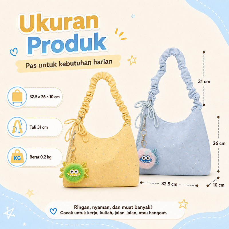 Bravhom Fashion Tas Bahu Tote Bintang Wanita Tali Kerut Adjustable, Bonus Gantungan Pom Pom Gratis, Tas Selempang Daily Use Muat Banyak BG18 Bravhom Fashion Tas Bahu Tote Bintang Wanita Tali Kerut Adjustable, Bonus Gantungan Pom Pom Gratis, Tas Selempang Daily Use Muat Banyak BG18 BravHom Official Store  Kadonio Smart Home