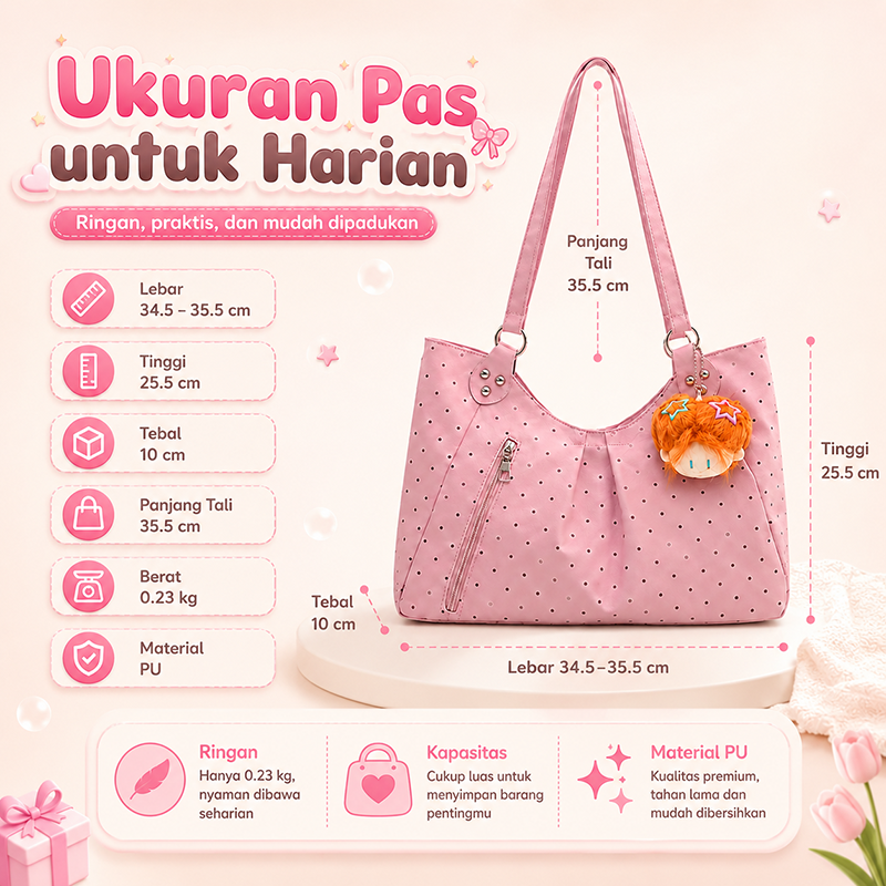 Bravhom Fashion Tas Tote Wanita Pink Motif Polkadot Korea Kapasitas Besar dengan Resleting Depan Tas Bahu Jinjing Casual BG19 Bravhom Fashion Tas Tote Wanita Pink Motif Polkadot Korea Kapasitas Besar dengan Resleting Depan Tas Bahu Jinjing Casual BG19 BravHom bag Kadonio Smart Home