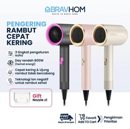 (COD)Bravhom Mesin Pengering Rambut 800w Terbaru Dengan Teknologi Negatif Ion Dan Sinar Biru, Edisi Terbatas Dengan Warna-Warna Khusus Macaron, Motor Cepat, Rendah Kebisingan, Perawatan Rambut Dengan Kelembapan Salon Kelas Atas hair dryer sakumini hair