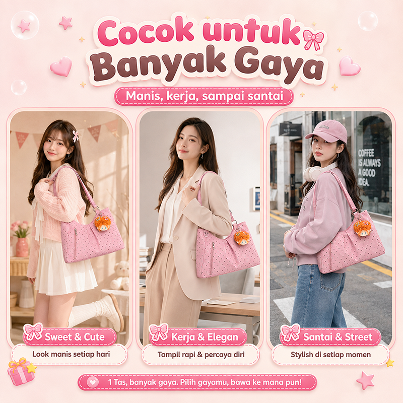 Bravhom Fashion Tas Tote Wanita Pink Motif Polkadot Korea Kapasitas Besar dengan Resleting Depan Tas Bahu Jinjing Casual BG19 Bravhom Fashion Tas Tote Wanita Pink Motif Polkadot Korea Kapasitas Besar dengan Resleting Depan Tas Bahu Jinjing Casual BG19 BravHom bag Kadonio Smart Home
