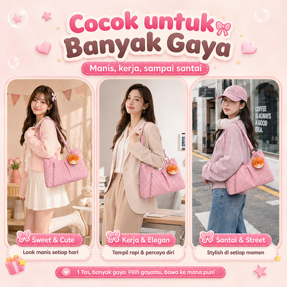 Bravhom Fashion Tas Tote Wanita Pink Motif Polkadot Korea Kapasitas Besar dengan Resleting Depan Tas Bahu Jinjing Casual BG19 Bravhom Fashion Tas Tote Wanita Pink Motif Polkadot Korea Kapasitas Besar dengan Resleting Depan Tas Bahu Jinjing Casual BG19 BravHom bag Kadonio Smart Home