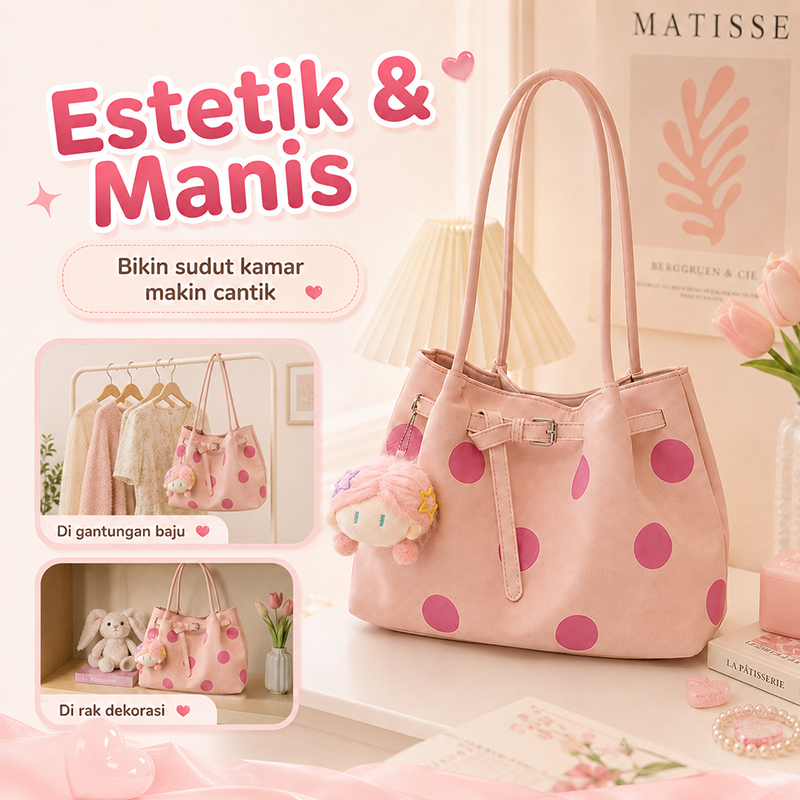 Bravhom Fashion Tas Tote Wanita Pink Motif Polkadot Korea Kapasitas Besar Tas Bahu Jinjing Casual Serbaguna untuk Harian BG10 Bravhom Fashion Tas Tote Wanita Pink Motif Polkadot Korea Kapasitas Besar Tas Bahu Jinjing Casual Serbaguna untuk Harian BG10 BravHom bag Kadonio Smart Home