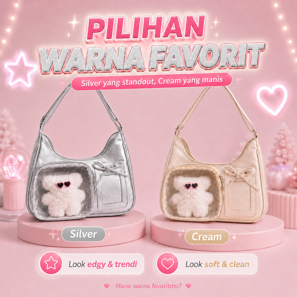 (COD)BRAVHOM Ita Bag Wanita Korea Tas Sling Bahu Adjustable Transparan Tempat Photocard Boneka Beruang Lucu Tas Konser Hangout 2 Warna Silver Cream (COD)BRAVHOM Ita Bag Wanita Korea Tas Sling Bahu Adjustable Transparan Tempat Photocard Boneka Beruang Lucu Tas Konser Hangout 2 Warna Silver Cream BravHom bag Kadonio Smart Home