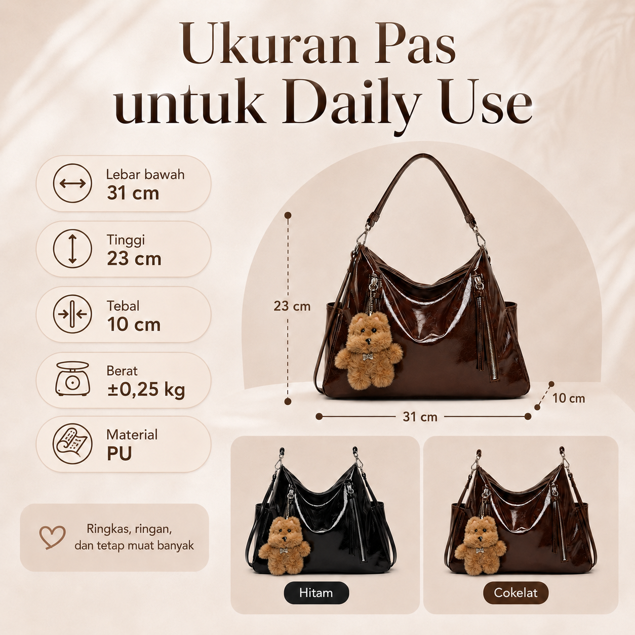 (COD)BRAVHOM Tas Hobo Wanita Glossy Kulit PU Premium Tas Selempang Shoulder Bag Besar Free Gantungan Boneka Beruang Untuk Sehari-hari Kerja (COD)BRAVHOM Tas Hobo Wanita Glossy Kulit PU Premium Tas Selempang Shoulder Bag Besar Free Gantungan Boneka Beruang Untuk Sehari-hari Kerja BravHom bag Kadonio Smart Home