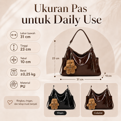 (COD)BRAVHOM Tas Hobo Wanita Glossy Kulit PU Premium Tas Selempang Shoulder Bag Besar Free Gantungan Boneka Beruang Untuk Sehari-hari Kerja (COD)BRAVHOM Tas Hobo Wanita Glossy Kulit PU Premium Tas Selempang Shoulder Bag Besar Free Gantungan Boneka Beruang Untuk Sehari-hari Kerja BravHom bag Kadonio Smart Home